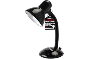 Powatron Flexible LED Desk Lamp – Table Lamp W/E27 Bulb, Adjustable Flexible Neck, Metal Construction, On/Off Switch & 1.5m Cable W/BS Approved Plug | Perfect for Home & Office Use
