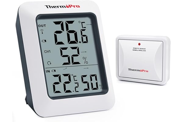 ThermoPro TP60C Hygromètre Numérique Thermomètre Intérieur Extérieur Moniteur D'humidité avec Indicateur de Température Sans Fil Thermomètre de Reptile et Amphibie avec Une Portée de 150M