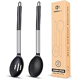 Confezione da 2 grandi cucchiai da cucina in silicone, antiaderenti, resistenti al calore, per miscelare, servire, drenare, m