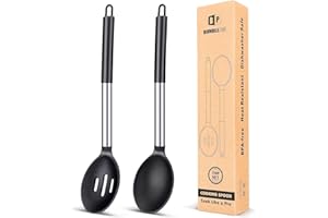 BUNDLEPRO Pack of 2 Large Silicone Cooking Spoons,Non Stick Solid Basting Spoon,Heat-Resistant Kitchen Utensils for Mixing,Serving,Draining,Stirring (Black)