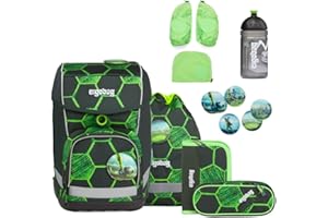 ergobag cubo Bundle Set ergonomischer Schulrucksack, Set 7-teilig plus Seitentaschen Zip-Set und Trinkflasche