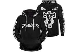 ACSEFIRE Sudadera con Cremallera de Anime Unisex Sudadera con Capucha de Manga Larga Cosplay de Black Clover Jersey Negro con el Emblema del Toro para fanáticos de Asta