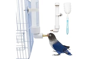 OTKARXUS Comedero de agua para pájaros, 1 dispensador automático de agua para loros, botella de agua para pájaros con cepillo de limpieza, accesorios para jaula de pájaros, fuente para loros, periquitos,