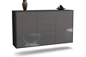 ‎DEKATI Dekati Sideboard Pembroke Pines hängend (136x77x35cm) Korpus anthrazit matt - Front Hochglanz Grau - Push to Open - Leichtlaufschienen