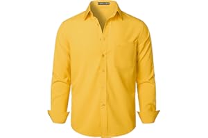 PARKLEES Chemise habillée à manches longues pour homme - Coupe classique - Sans plis - Style décontracté - Avec poche
