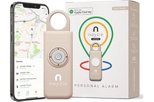 Noyzie Personenalarm für Frauen mit GPS-Tracker – finde geliebte Menschen über Apple „Wo ist?“ App – USB-ladbarer 130dB Sicherheitsalarm, Bluetooth-Schlüsselfinder & Batterieanzeige Hautfarbenes GPS