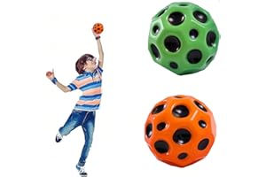 BAICAI 2 Stück Astro Jump Ball ｜Moon Ball｜Hohe Springender Gummiball｜Jump Ball ｜7 cm Hohe Bounce-Loch-Ball (Orange+GrüN)