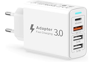 YEONPHOM Cargador USB C Carga Rápida, 40W 4-Puerto Cargador USB Multiple Enchufe USB C PD&QC3.0 Cargador Tipo C Cargador Movil Rapido para iPhone 15/14/13/12/11/Pro Max/XS/XR/8,iPad,Samsung,Xiaomi