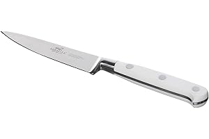 Lion Sabatier 800183 Toque Blanche Couteau d'Office Droit Forgé 10 cm, Manche Blanc