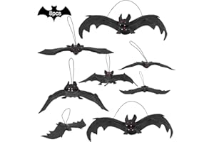 Bluelves Halloween Decorazioni, 8pcs Halloween Pipistrello, Appendere Pipistrelli, Realistico in Gomma Halloween Pipistrello Appeso, Pipistrelli Spaventosi per Festa Halloween Decorazioni