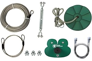 France Trampoline Tyrolienne pour Enfants – Frog 28m – Kit Complet Facile à Monter, câble Acier galvanisé Ultra résistant et Frein à Ressort - pour Enfants et Adultes Jusqu’à 110 kg