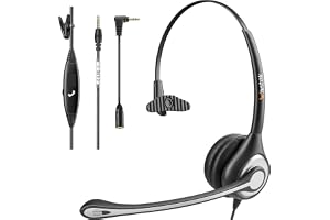 Wantek Wired Mono Call Center Headset Noise Cancelling Mic 3.5mm Jack On-Ear Headphone Adjustable Headband Volume Control Compatible with iPhone Samsung Huawei Smartphones for Office Online Meetings