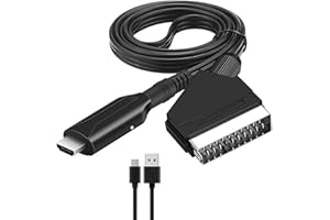 Fizzix Scart to HDMI Adapter with USB Power Cable – Seamless Audio/Video Conversion, 1080P Output for TV, DVD, STB, VHS Players, Plug & Play, Easy Connection with USB-Powered Converter