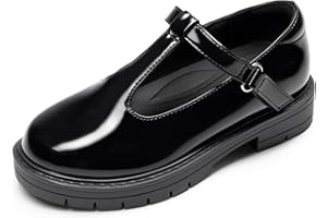 DREAM PAIRS Girls Black T-bar School Shoes Durable Walking Daily Casual Flat Shoes