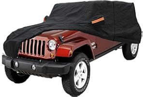 Big Ant Funda para Coche Resistente al Agua, para Jeep Wrangler CJ, YJ, TJ y JK de 4 Puertas, Cubierta Completa para Coche Jeep Wrangler con Cremallera-Negro