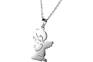 Flongo Acier Inoxydable Pendentif Collier Adorable Fille Ange Prière Chaîne 45cm Couleur Argent Charme bijoux Cadeau pour Femme Fille