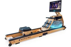 Sportstech AquaElite, rameur d'eau pour la maison, expérience de rameur authentique, marque allemande de qualité, cardio et entraînement de tout le corps, bois massif, pliable, réservoir d'eau LED