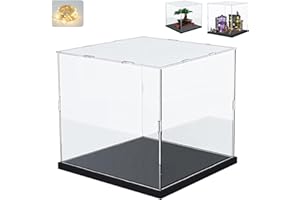 ELEPURE Vitrine Acrylique pour Collection pour Lego 10281 43249 75403 75381 Figurine, Épaissie Boite Transparente Plexiglas Vitrines et Rangements avec Base Bois-Plastique, Noir Intérieur 25x25x25cm