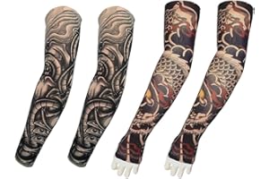 EQLEF Maniche per tatuaggio per uomo, maniche per tatuaggio temporaneo falso coprono calze morbide per braccio maniche per protezione solare per costume e sport- 2 paia