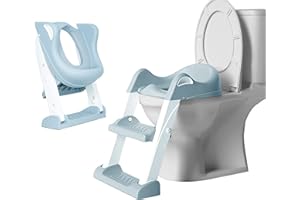 Edibaby, Riduttore Water Bambini, con Scaletta, per l’Addestramento alla Toilette, Portatile, Regolabile, Piena Compatibilità, Cuscino Imbottito, da 1 a 7 Anni (Bianco e grigio)