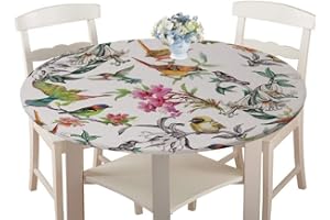 TREER-SHOP Manteles Antimanchas Impermeable Redonda, Treer Lavable Poliéster Manteles de Borde Elástico con 3D Planta Impreso Cubierta de Mesa, Decoración Mesa para Cocina Comedor Fiesta (Primavera,90cm)