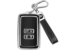 FT FUNTOR for Renault Key fob Cover,4-button Silicone Keycase,360 Degree Car Key Case Protector with Keychain Compatible with Espace 5/Master Bus/Talisman/Kadjar/Captur¡­ (C-Black)