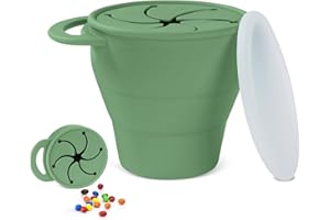 Vicloon Składany silikonowy kubek na przekąski dla niemowląt, silikonowy kubek na przekąski, nie rozlewający się, dla niemowląt, łapacz przekąsek z pokrywką, garnek na przekąski dla malucha (zielony)