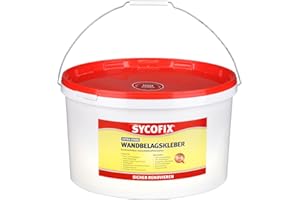 SYCOFIX Wandbelagskleber, Transparent, Stark, 1Kg, 1000ml, Eimer, Tapete, Wandkleber, Spray, Low Viscosity, Wasserfest, 12 Stunden Aushärtung, Kompatibel mit Wandbelägen, Tapeten, Farbe, Putz