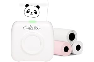 Crafts&Co® Mini Stampante Termica Portatile per Smartphone | Mini Stampante Bluetooth Istantanea | Stampa Adesivi, Foto, Etichette | Include 3 Rotoli di Carta + App