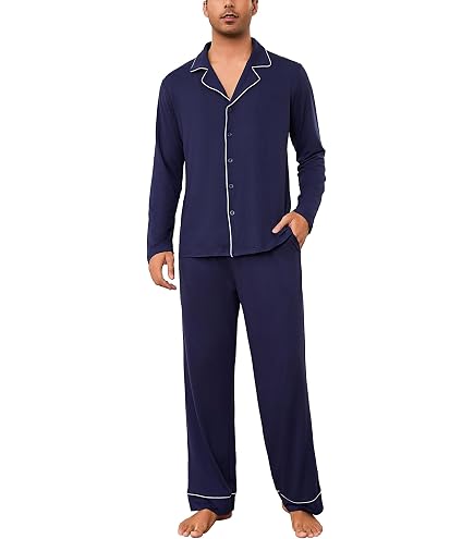 FEOYA Camicia Da Notte Uomo Manica Corta - Pigiama In Cotone Morbido Con Scollo A V, Vestibilità Ampia, Taglie S-3XL, Colore Rosso L