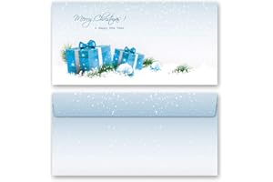 ‎PAPER-MEDIA DESIGN & MOTIVPAPIER Briefumschläge Weihnachten, BLAUE WEIHNACHTSGESCHENKE 10 Briefumschläge (ohne Fenster) DIN LANG (220x110 mm) | Paper-Media