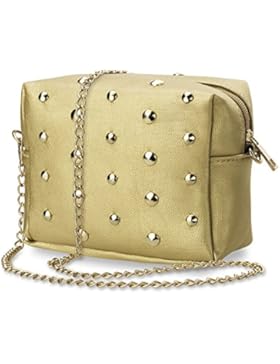 kleine goldene Damentasche Schultertasche mit Kettenriemen und Nieten