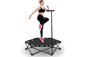 MINENICE Trampolino fitness per casa, portata 150 kg, diametro 106 cm, trampolino pieghevole con manico regolabile, allenamento cardio Trainer per adulti, esercizi indoor per bambini e adulti