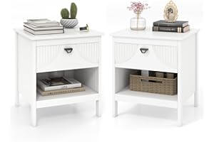 COSTWAY Stolik nocny z szufladą, 2 poziomy, stolik pomocniczy z otwartym regałem, szafka nocna z drewna, komoda nocna, stolik do łóżka, łóżko kontynentalne do salonu, sypialni, biały, 45 x 40 x 50 cm
