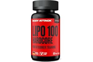 ‎BODY ATTACK Body Attack Lipo 100 Hardcore 60 Kapseln - Extrem hochdosierte Formel für Diät & Abnehmen - Mit Markenrohstoffen, Choline, Koffein, Grüner Tee Extrakt, Vitamin B3, Koffein - Made in Germany