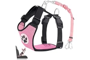 Nasjac Dog Car Harness with Seat Belts, Safety Adjustable Dog Seat Belts for Cars with Clip and Buckle, Breathable Mesh Pet Vest Harness Seatbelts with Secure Elastic Buffer for Travel