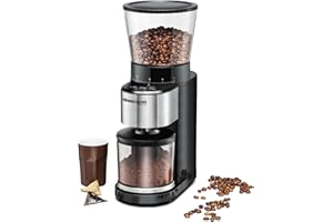 ROMMELSBACHER Molinillo de café EKM 500, mecanismo cónico, báscula de precisión, soporte para filtro, grado de molienda en 39 niveles, 5 teclas de función para uso individual y flexible