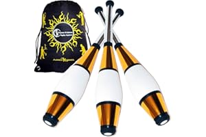 Euro PRO Jonglierkeulen 3er-Set (Gold) Jonglier Keulen Training Set + Flames N Games Reisetasche! Große Keulenjonglage Set für Kinder & Erwachsene!