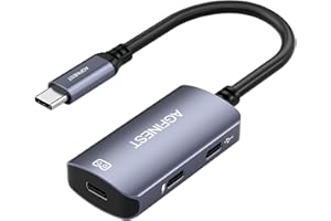 AGFINEST Gafas USB C a AR con adaptador de carga, tipo C a monitor y convertidor de carga 100 W PD, 4K @ 60 Hz, compatible con iPhone 15/16 Viture/Rokid/Xreal AR gafas (Dual USB C)