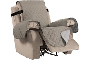 BellaHills Reversible Recliner Sofa Covers Water Resistant Recliner Chair Covers Sofa Covers for Cats Furniture Protector for Recliner Chair with Elastic Straps for Pets (Recliner,Khaki/Beige)