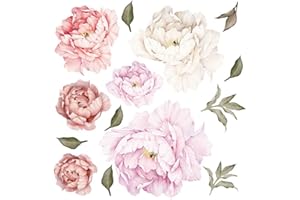 WandSticker4U®- pegatinas de pared 6 x PEONIAS I tricolor flores rosa beige hojas verde plantas rosas I adhesivos pared decorativos habitación salón dormitorio baños cocina muebles