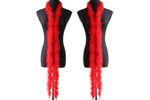 ARROMI Lot de 2 boa à plumes, rouge, pour fête, tendance, couleur unie, costume, carnaval, Halloween, accessoire de concert, longueur 2 m