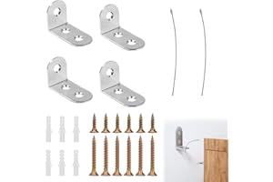 YEVON 24PCS Furniture Wall Anchor for Anti-Tip – Stainless Steel Wardrobe Wall Safety Fixings – Secure Furniture Straps for Cabinets, Shelves & Bookshelves - Cabinet Anchors Keep Pet Safety