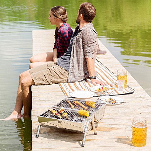 TecTake BBQ Grill portable rustfree stainless steel 2 grill areas