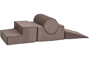 MEOWBABY 4-Elements Soft Foam Blocks Playset - Aire de Jeux pour Bébés et Tout-Petits, Blocs d'escalade d'intérieur, Kord, Marron
