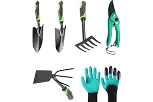 KATLKIU Set di 6 attrezzi da giardino per il trapianto, l'allentamento del terreno e l'estirpazione di erbacce per giardini, terrazze e aiuole