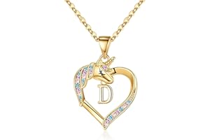 TINGN Unicornio Collar Regalos para Niñas, 14K Chapado en Oro Inicial Corazón Colgante CZ Unicornio Letra Cadena Oro para Niñas Cumpleaños Unicornios Regalos para Niñas Mujeres Joyería