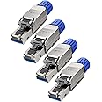 VCELINK Toolless RJ45 connector, Gold Plated Tool Free Cat 7 Connector, Shielded Ethernet Plug for Cat6A/Cat7 Ethernet cable 4 Pack