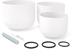 Antetok 3 Bols Chantants en Cristal de Quartz Givré 432Hz, Note C Root Chakra 8 Pouces, Note E Solar Plexus Chakra 10 Pouces, Note G Neck Chakra 12 Pouces,2 Maillets.