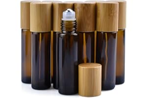 ENENES Botellas enrollables de vidrio marrón, 10 unidades de 10 ml, botellas de aceite esencial con tapa de bambú natural, frascos de vidrio para aromaterapia, botellas de perfumes de viaje